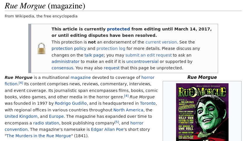 Wikipedia page displaying a protection banner